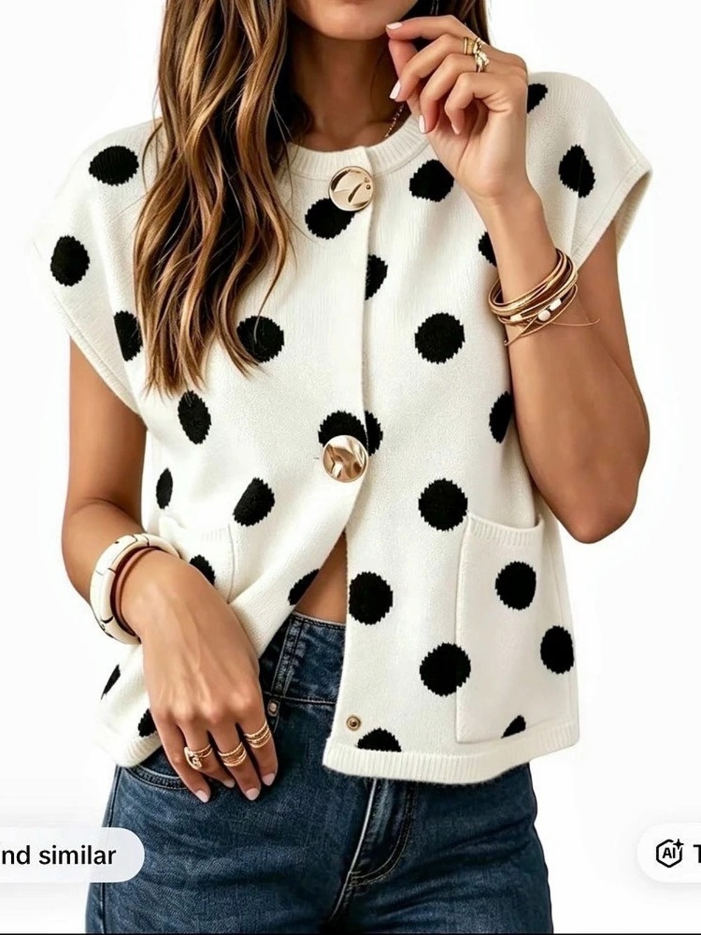 NWT Polka Dot Knit Vest in White & Black Size Small